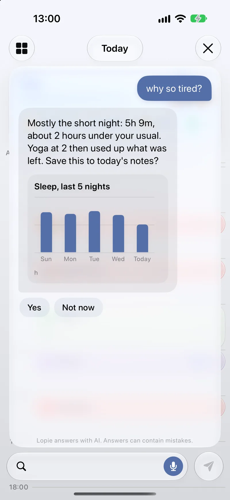Lopie answering a question about the day with a chart