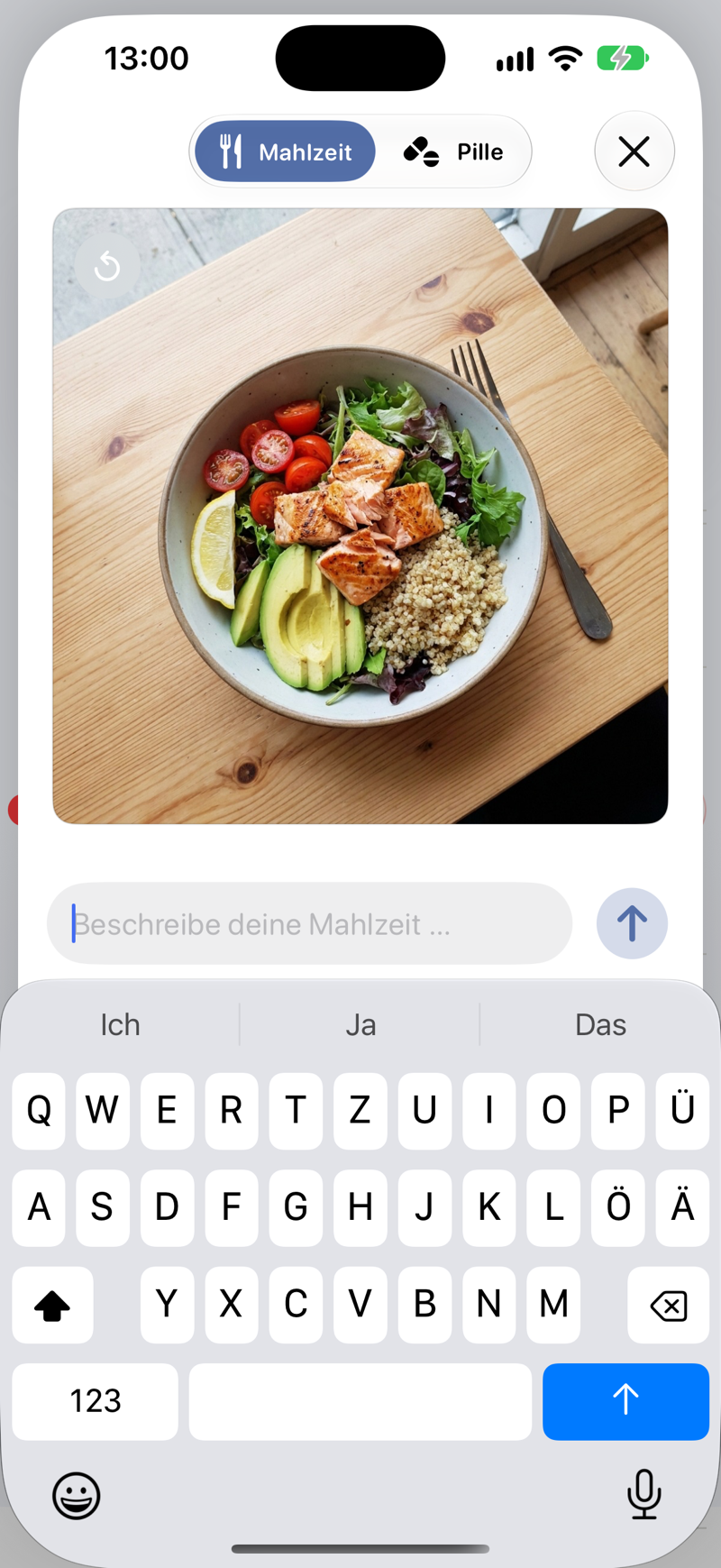 App zum Erfassen von Mahlzeiten per Foto mit KI-Nährwertschätzung im Verlauf