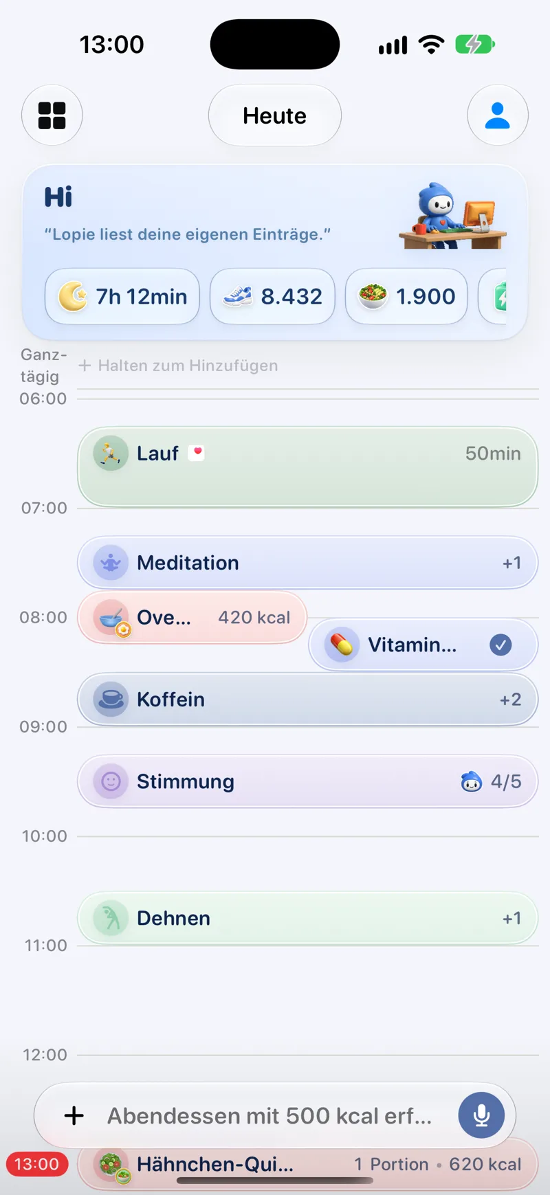Ein Tag in Lopie mit kurzer Nacht und schlechter Stimmung auf einer Zeitleiste