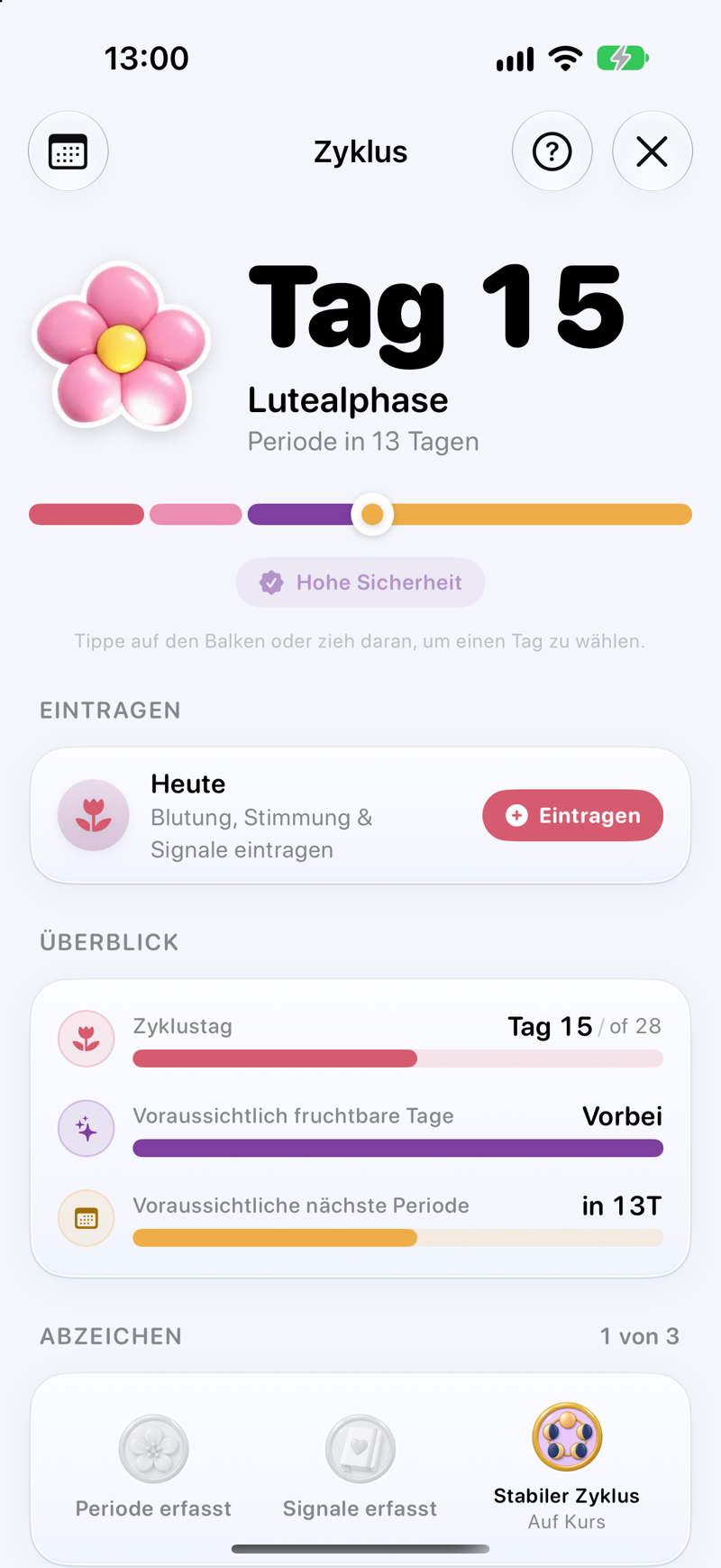 Zyklus-Tracking-App mit Zyklusphase und Fortschritt