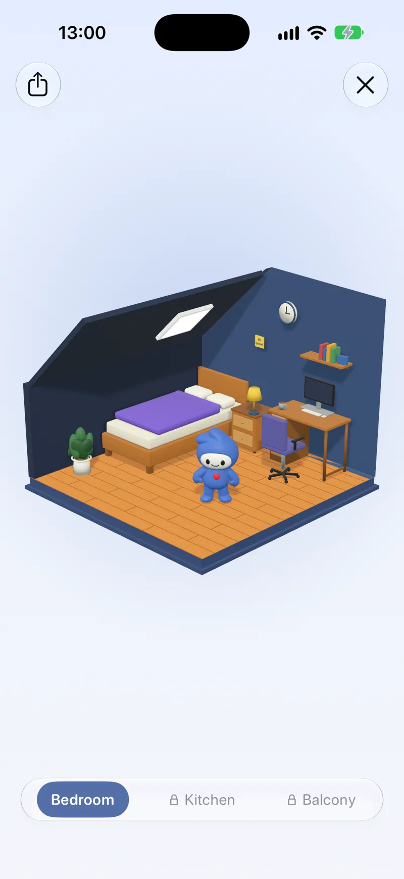 Lopie's room, furnished with items bought with Lopie Coins